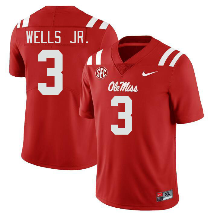 Men #3 Antwane Wells Jr. Ole Miss Rebels College Football Jerseys Stitched-Red